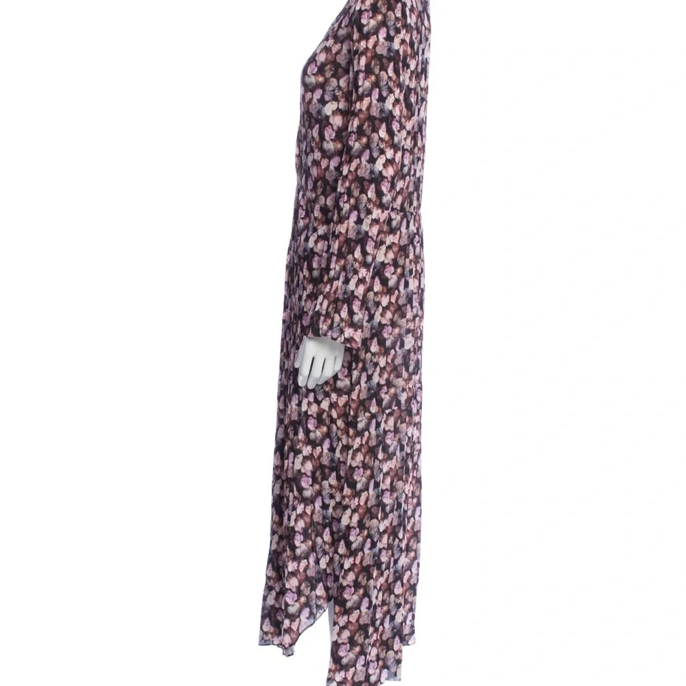 Vince Esme V-Neck Long Sleeve Micro Painted Floral Twist Drape Midi Dress Sz 14 - Picture 12 of 12